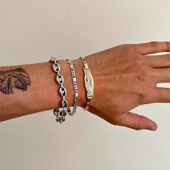 vintage gold virgin mary cuban link figaro bracelet - Picture 5 of 8